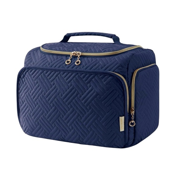 NEW Bagsmart Large Toiletry Bag Navy Blue Quilted Travel Cosmetics Case NWOT - Picture 1 of 12